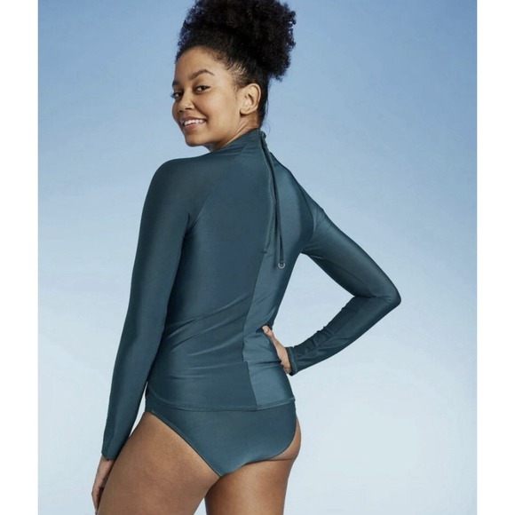 All In Motion Women's Large Green  Mock‎ Neck Long Sleeve Rash guard Surf NWT - Picture 6 of 12